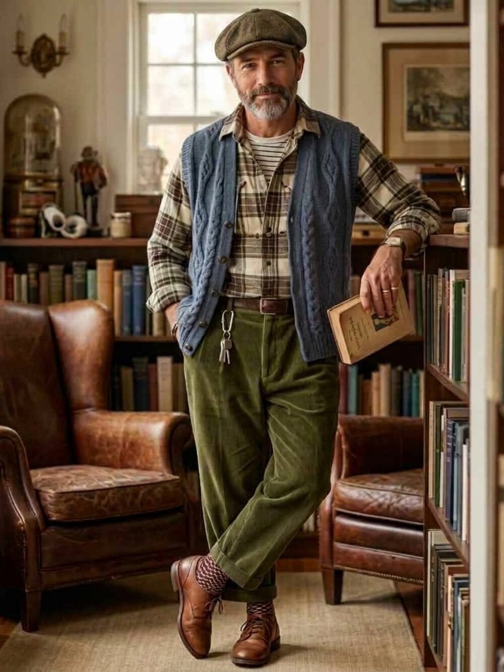 Vintage L.L. Bean 100% Wool Blue Cable Knit Button Front Vest Sz L